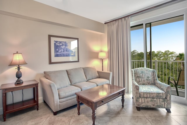 living room with light tile floors