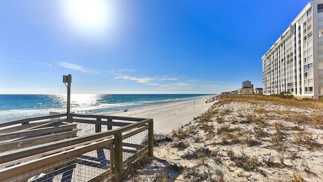 property view of water with a beach view