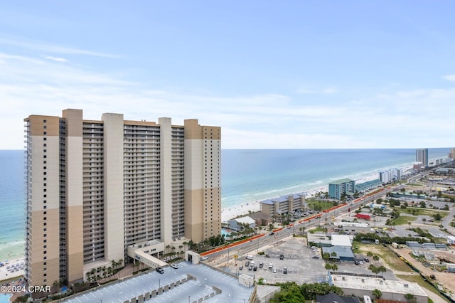 aerial view with a view of the beach and a water view