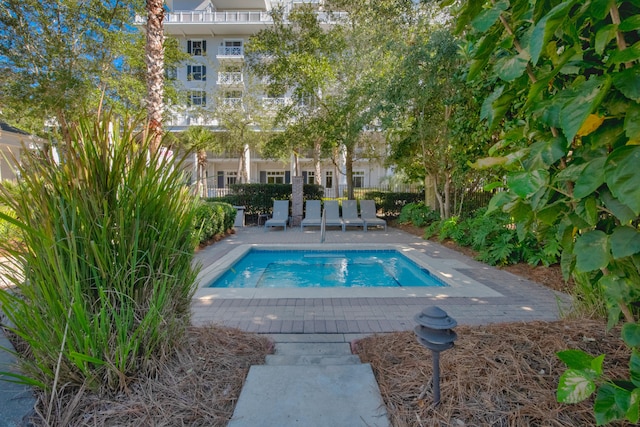 view of swimming pool featuring a patio