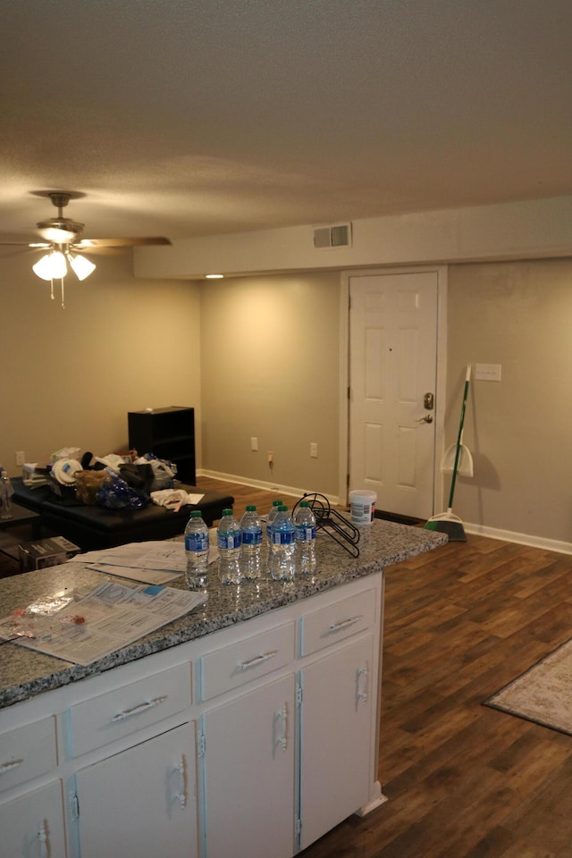 106 Star Dr Unit A, B, C, Fort Walton Beach, FL 32547 - kitchen featuring ceiling fan, white cabinetry, dark hardwood / wood-style flooring, and light stone counters