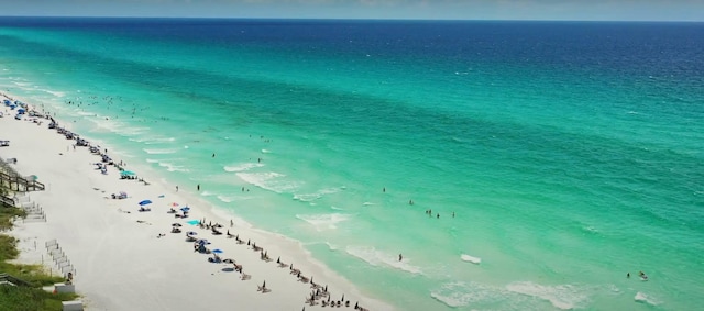 property view of water featuring a beach view