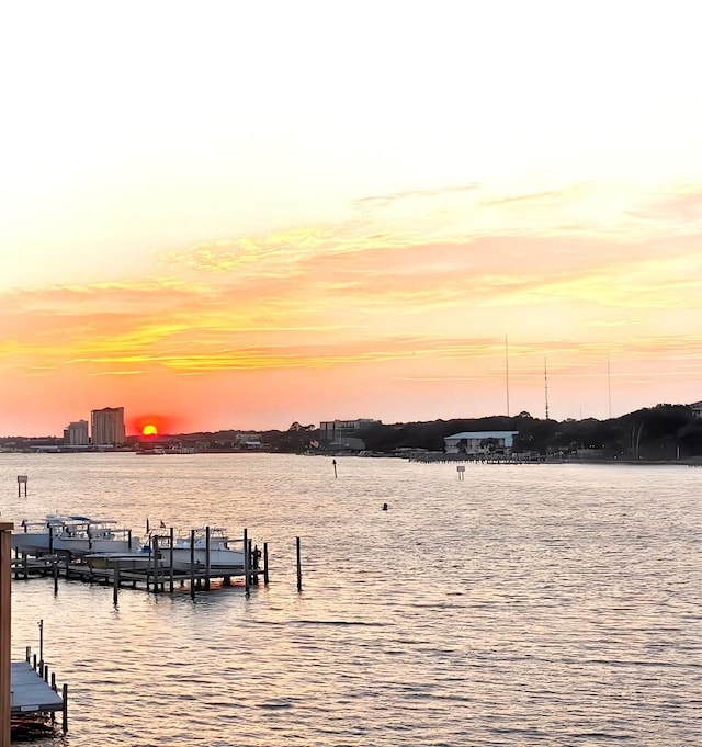 view of dock featuring a water view