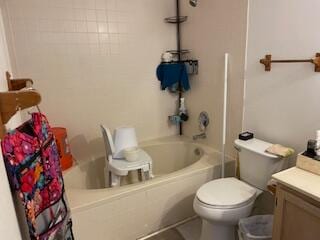 full bathroom with shower / bath combination, vanity, and toilet