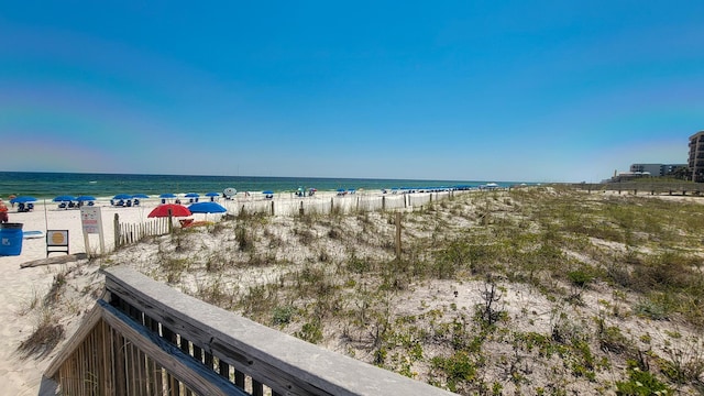 property view of water featuring a view of the beach