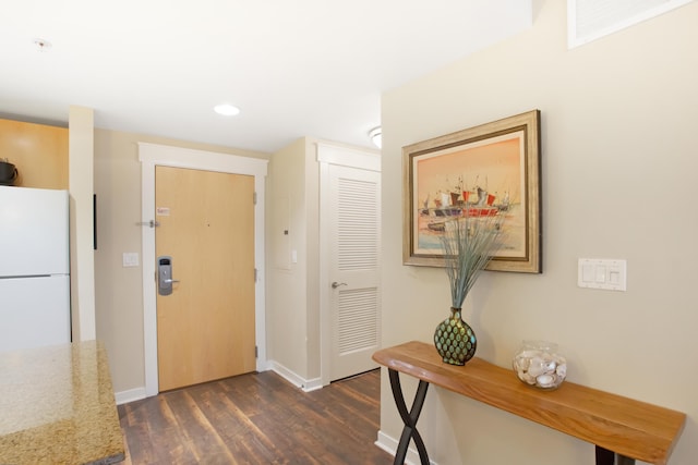 entryway with dark wood-type flooring