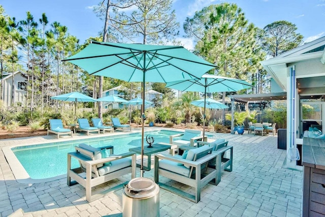 view of swimming pool with a patio area