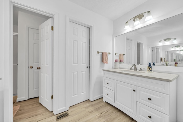 bathroom featuring vanity and hardwood / wood-style flooring