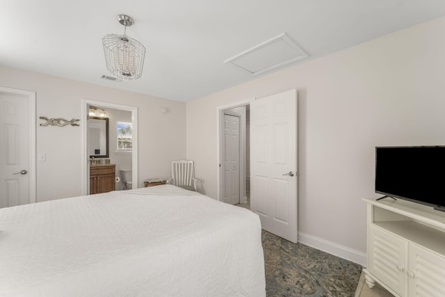 tiled bedroom with ensuite bathroom