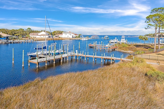 dock area featuring a water view