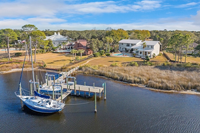 dock area with a water view