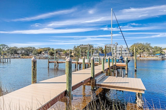 view of dock with a water view