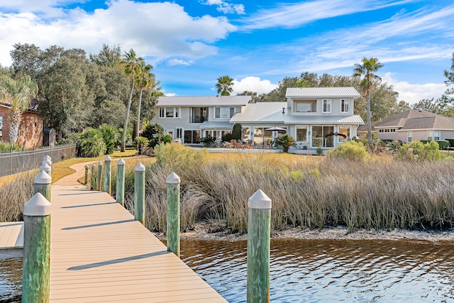 view of dock with a water view