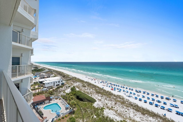 property view of water featuring a view of the beach