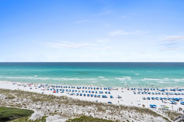 property view of water featuring a beach view