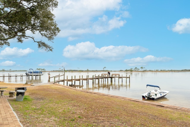 view of dock with a water view