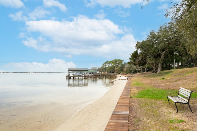 view of dock with a water view