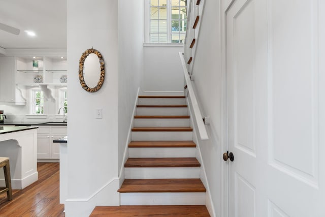 16 S Green Turtle Ln, Inlet Beach, FL 32461 - stairs with recessed lighting, plenty of natural light, and hardwood / wood-style flooring