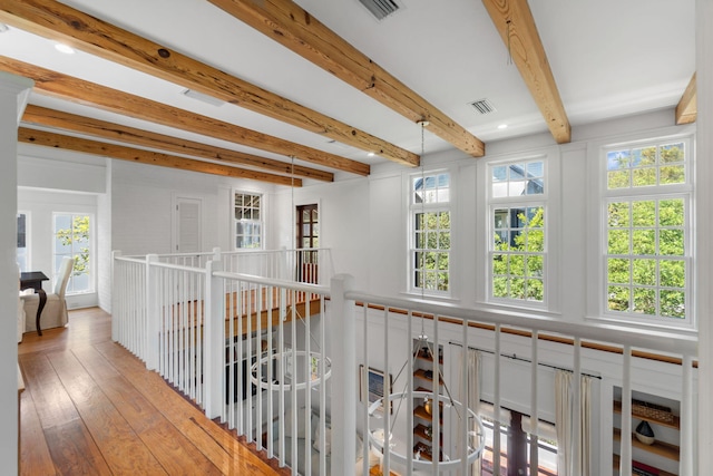 16 S Green Turtle Ln, Inlet Beach, FL 32461 - hall featuring beamed ceiling, visible vents, and a wealth of natural light