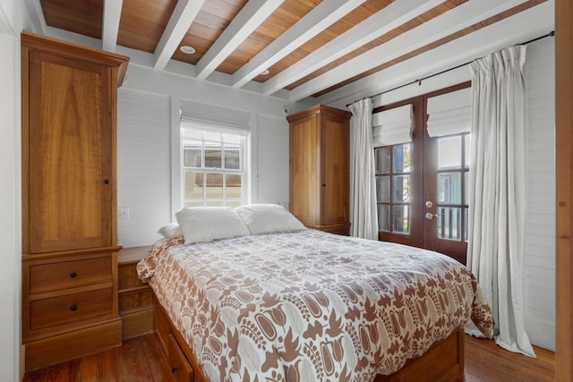 16 S Green Turtle Ln, Inlet Beach, FL 32461 - bedroom with wood-type flooring, beamed ceiling, french doors, and access to exterior