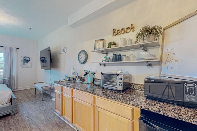 kitchen featuring hardwood / wood-style flooring, dishwasher, sink, and light brown cabinetry