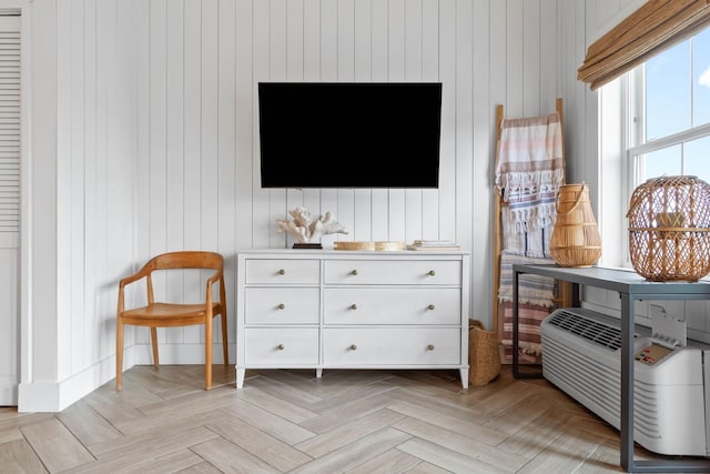 sitting room featuring light parquet flooring