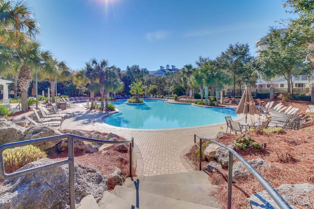 view of pool featuring a patio