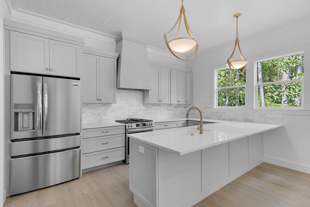 112 S Magnolia Beach Way, Santa Rosa Beach, FL 32459 - kitchen featuring appliances with stainless steel finishes, light wood-type flooring, tasteful backsplash, and light countertops