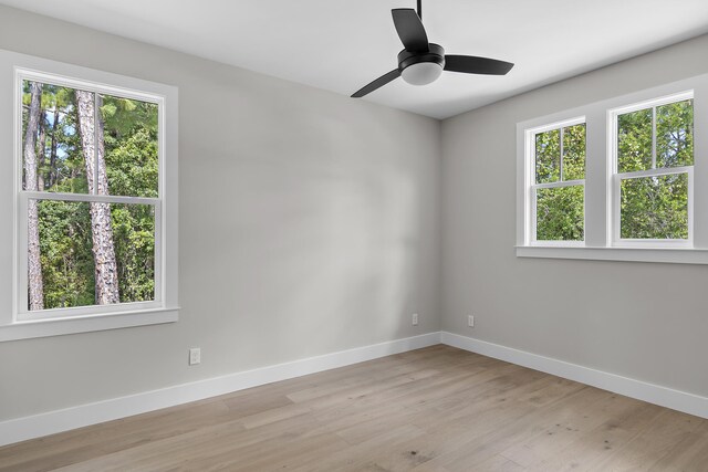 empty room featuring light hardwood / wood-style floors, plenty of natural light, and ceiling fan