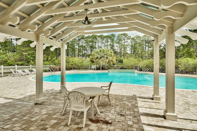 view of swimming pool featuring a patio area