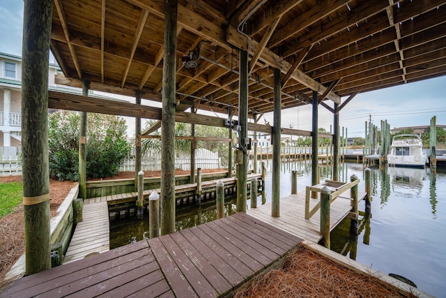 view of dock with a water view