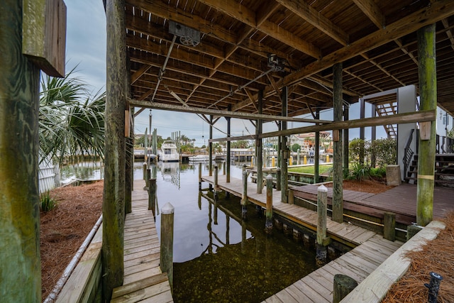 dock area featuring a water view