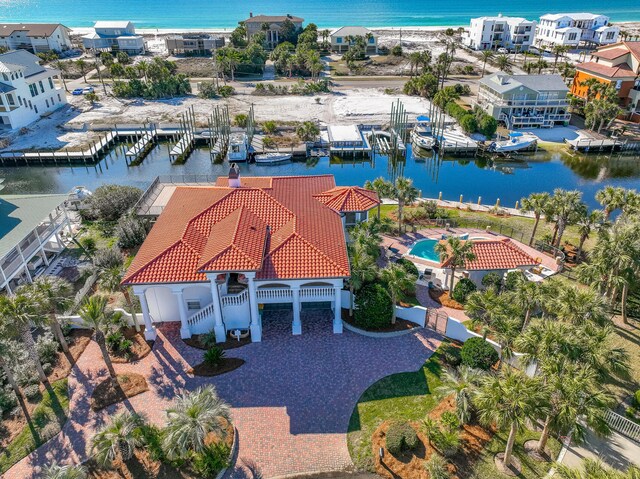 bird's eye view featuring a water view