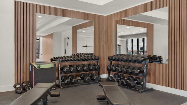 exercise area featuring concrete flooring