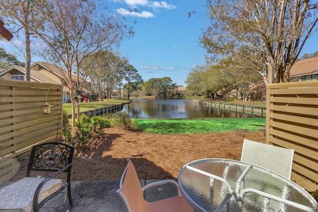 view of patio / terrace with a water view