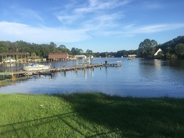 view of dock with a water view