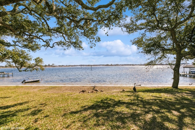 property view of water with a boat dock