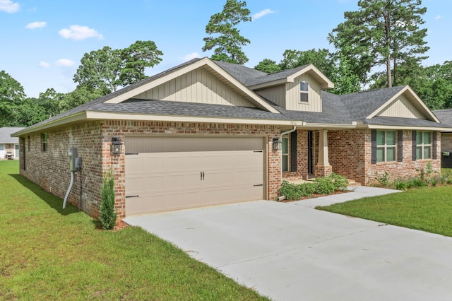5816 Crestlake Dr, Crestview, FL 32536 - craftsman-style home with a garage, a front yard, concrete driveway, brick siding, and roof with shingles