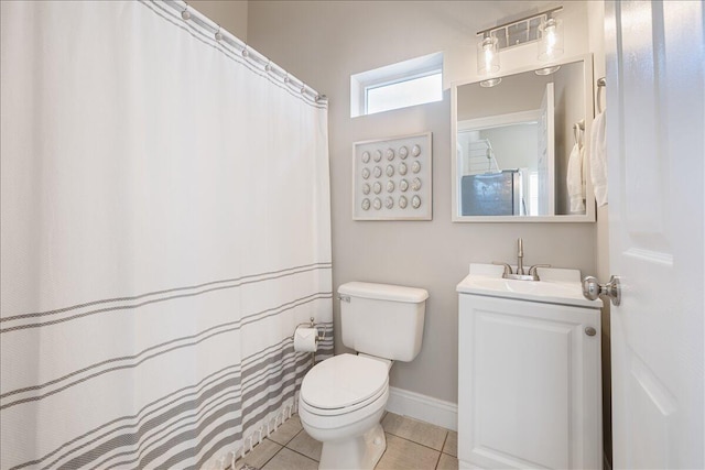 bathroom with tile flooring, vanity, and toilet