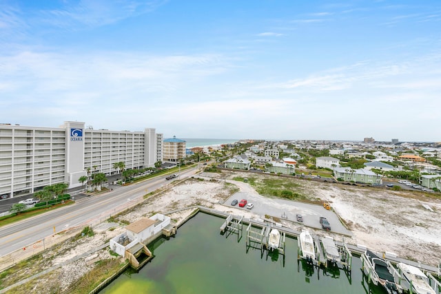 drone / aerial view with a water view and a city view