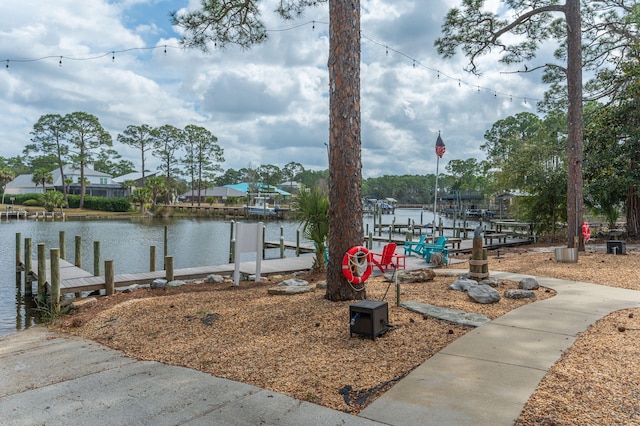 view of dock with a water view