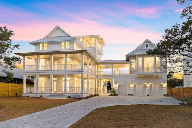 view of front facade with a porch and a balcony