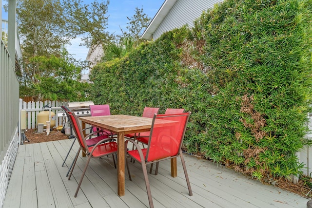 wooden terrace featuring grilling area