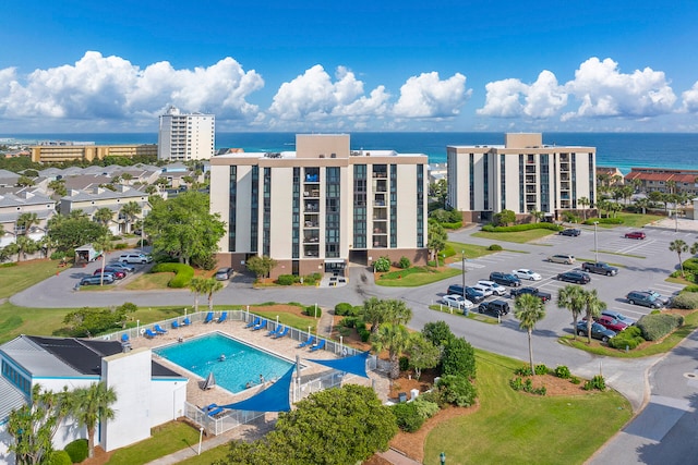 aerial view featuring a water view