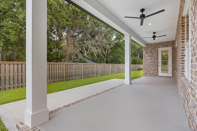 view of patio / terrace featuring ceiling fan