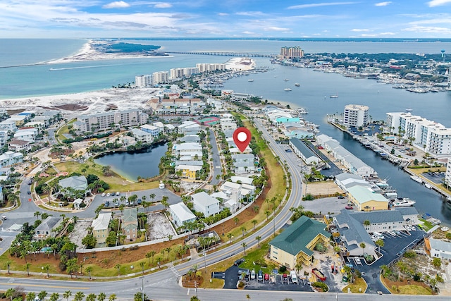 aerial view featuring a water view