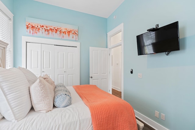 bedroom featuring a closet and hardwood / wood-style floors