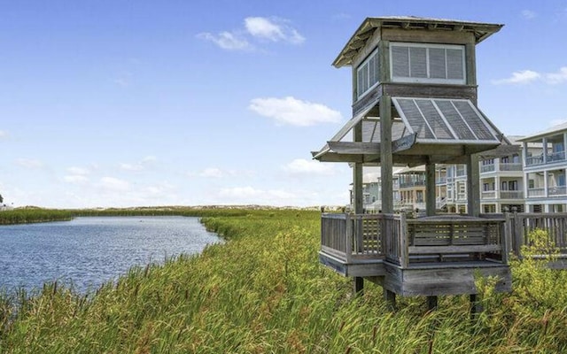 dock area with a water view