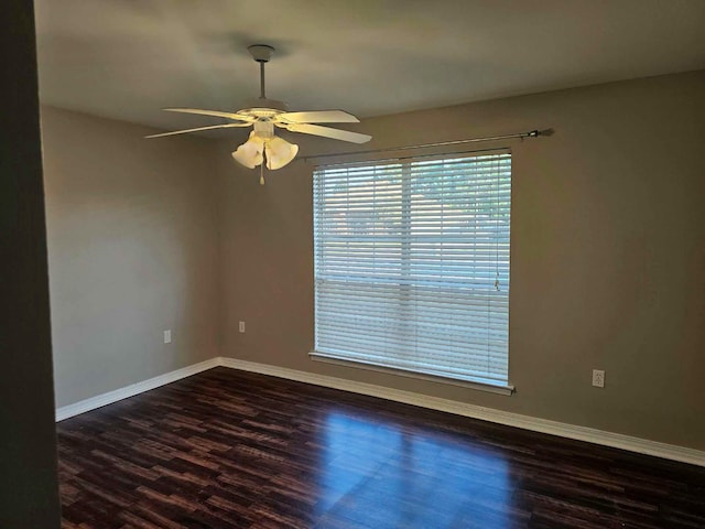 empty room with ceiling fan and wood-type flooring