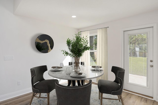 dining area featuring plenty of natural light and wood-type flooring